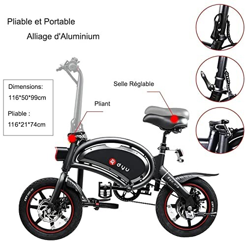 Black foldable electric bike with adjustable seat.